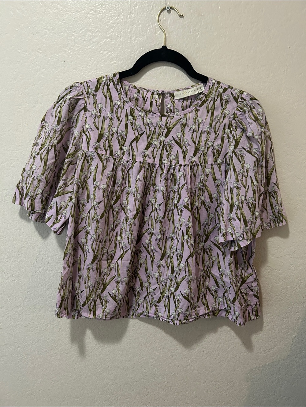 Lilac Floral Short-Sleeve Peasant Blouse
